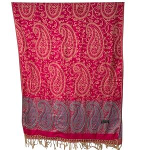Pashmina Scarf Shawl Red and Gold Paisley 68” x 26” Not Counting Fringe